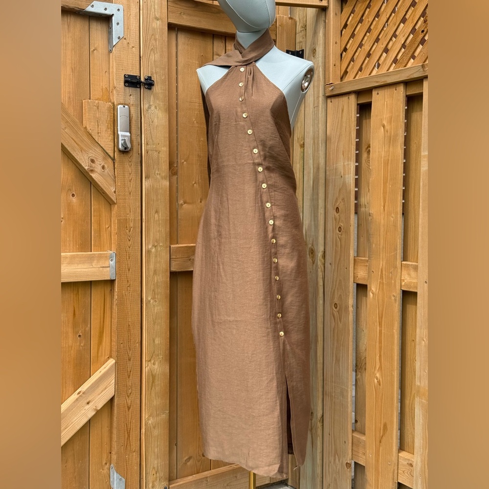🆕 CULT GAIA 🧿 NWOT Romia Button-Detail Dress, Affogato Brown - Sz L - Picture 4 of 13